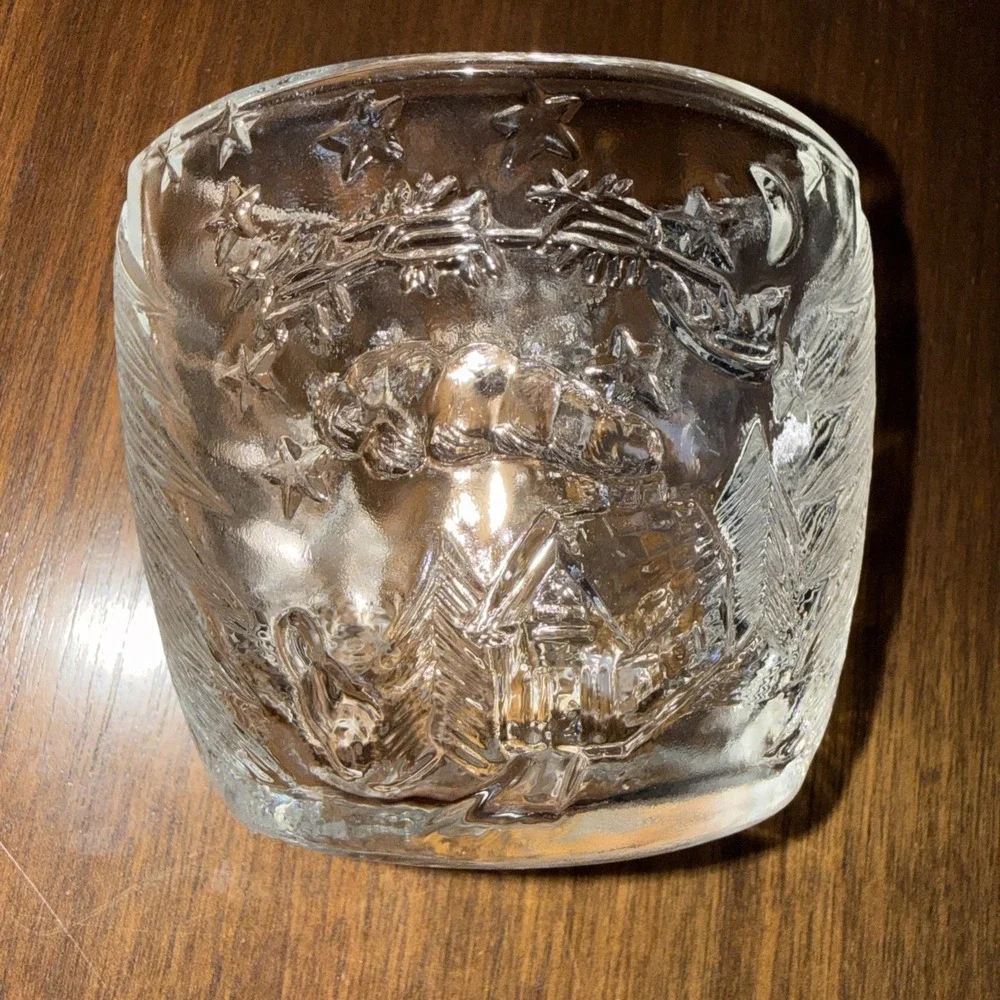 2-Vintage KIG Indonesia Embossed Christmas‎ Reindeer Candle Holder, Oval Shaped